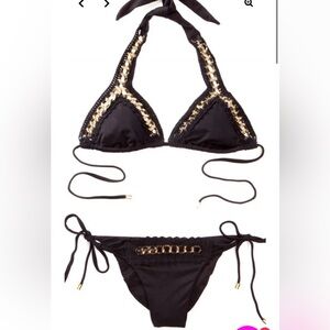 Beach Bunny Swimwear Got Me In Chains Triangle Bikini Set Black Size Medium